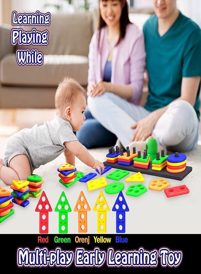 Samip Geometric Stacker Shape Sorter Blocks,Educational Intelligence Early Learning Column Puzzle Stacking Toy Set for Todder Kids Boys & Girls, Multicolor - Image 4
